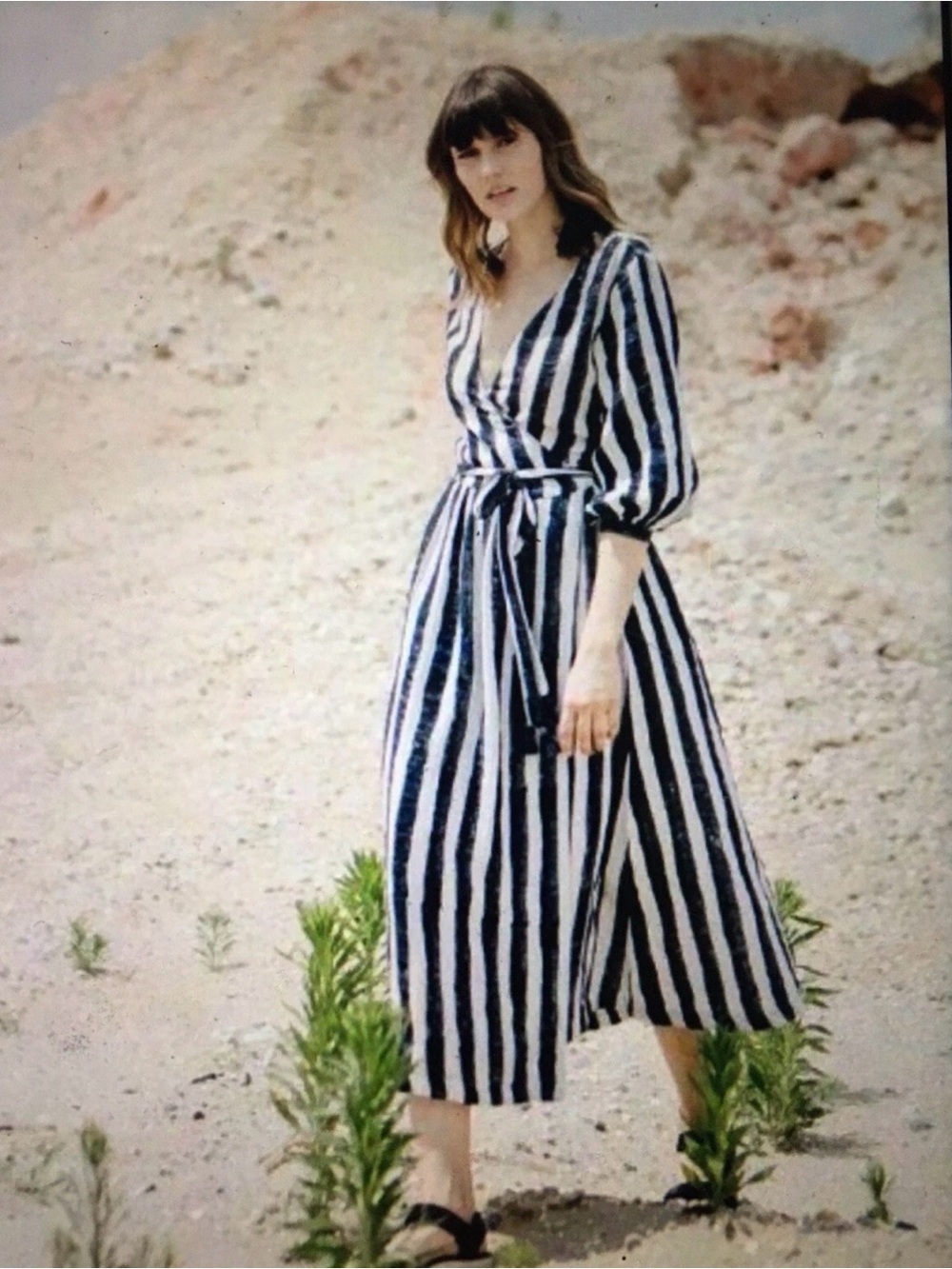 Voloshin louisa Wrap Midi Dress in ink blue and White